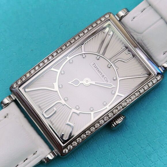 RARE Tiffany & Co. Gallery Diamond Dial Rectangle Tank Wrist Watch T3986 main image 10